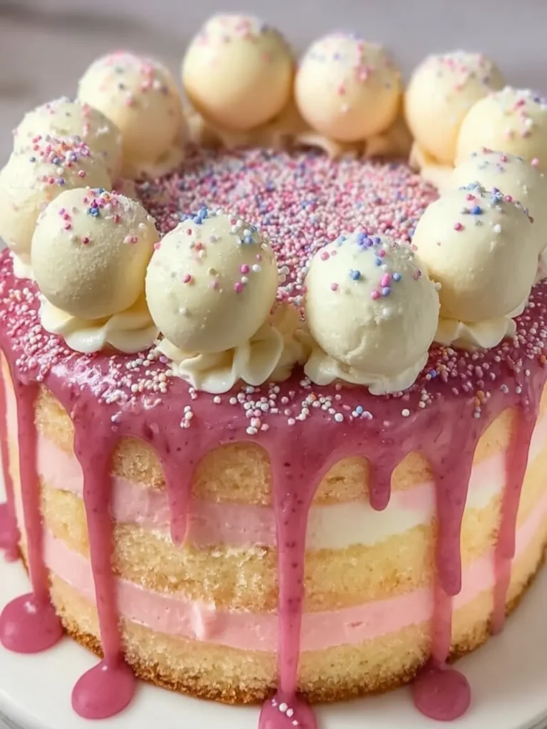 Whimsical Pink Drizzle Cake First Image