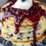 Fluffy Blueberry Pancakes with Syrup First Image