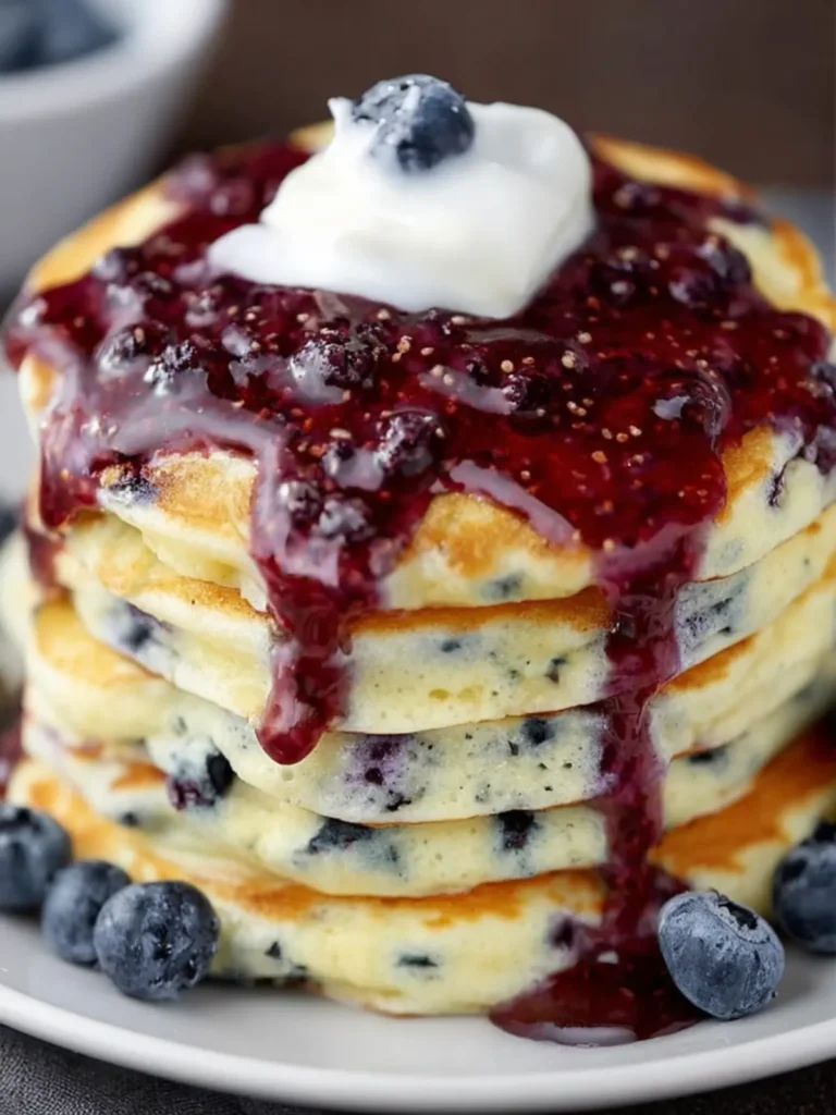 Fluffy Blueberry Pancakes with Syrup First Image