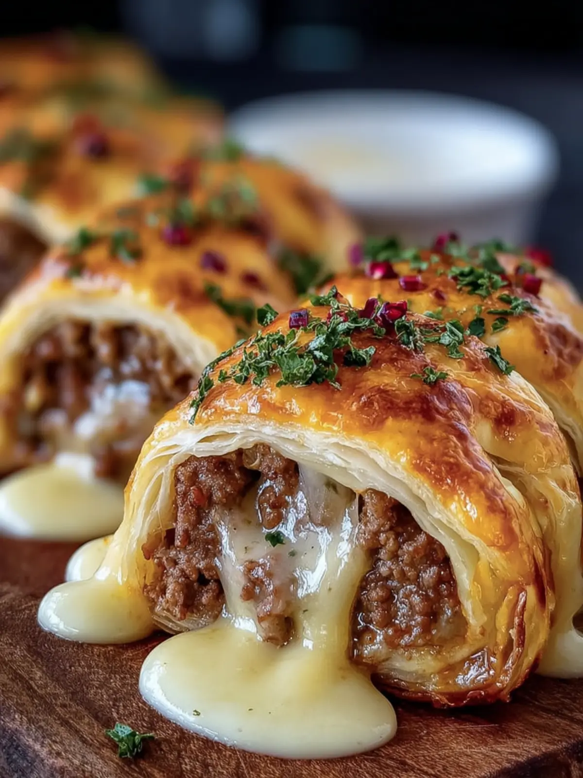 Cheesy Beef Stuffed Pastry Rolls First Image