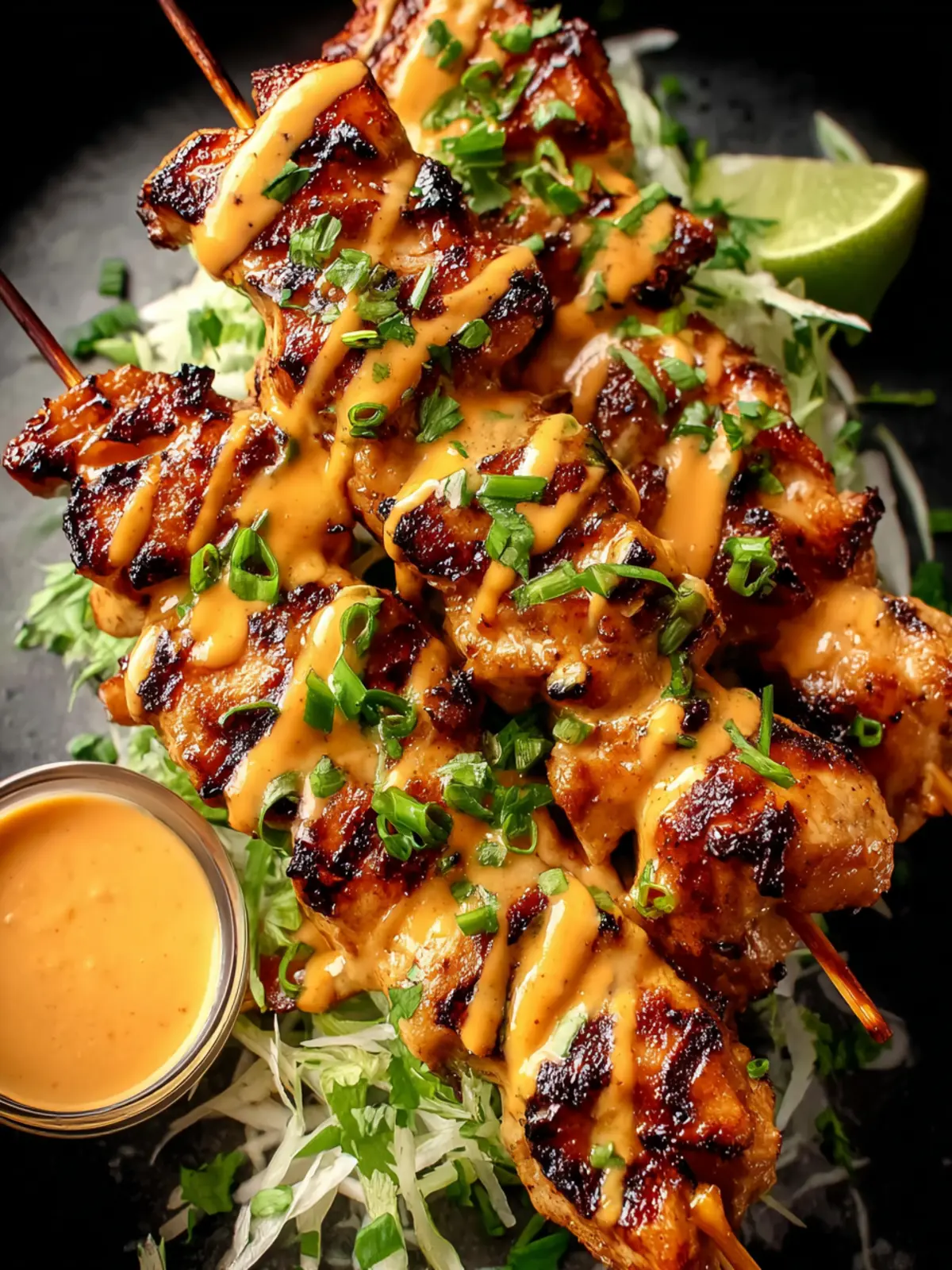 Bang Bang Chicken Skewers Recipe with Creamy Spicy Sauce First Image