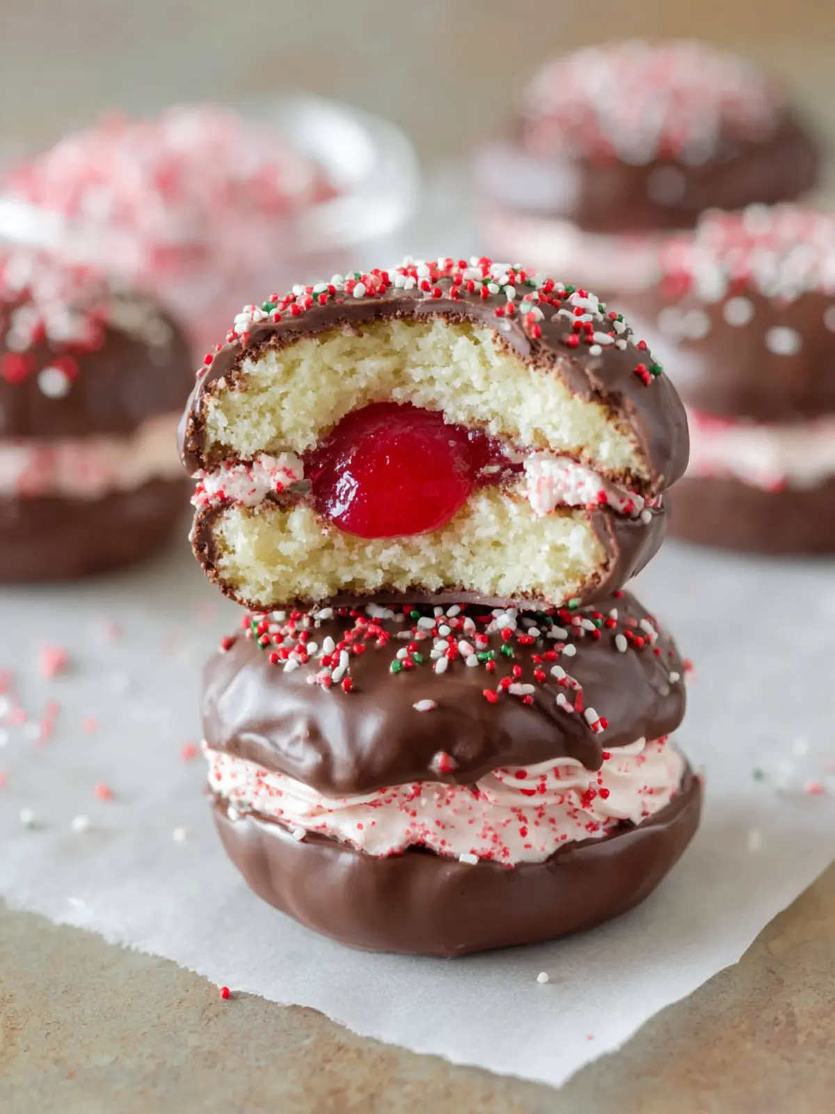 Chocolate Cherry Sandwich Cookies First Image